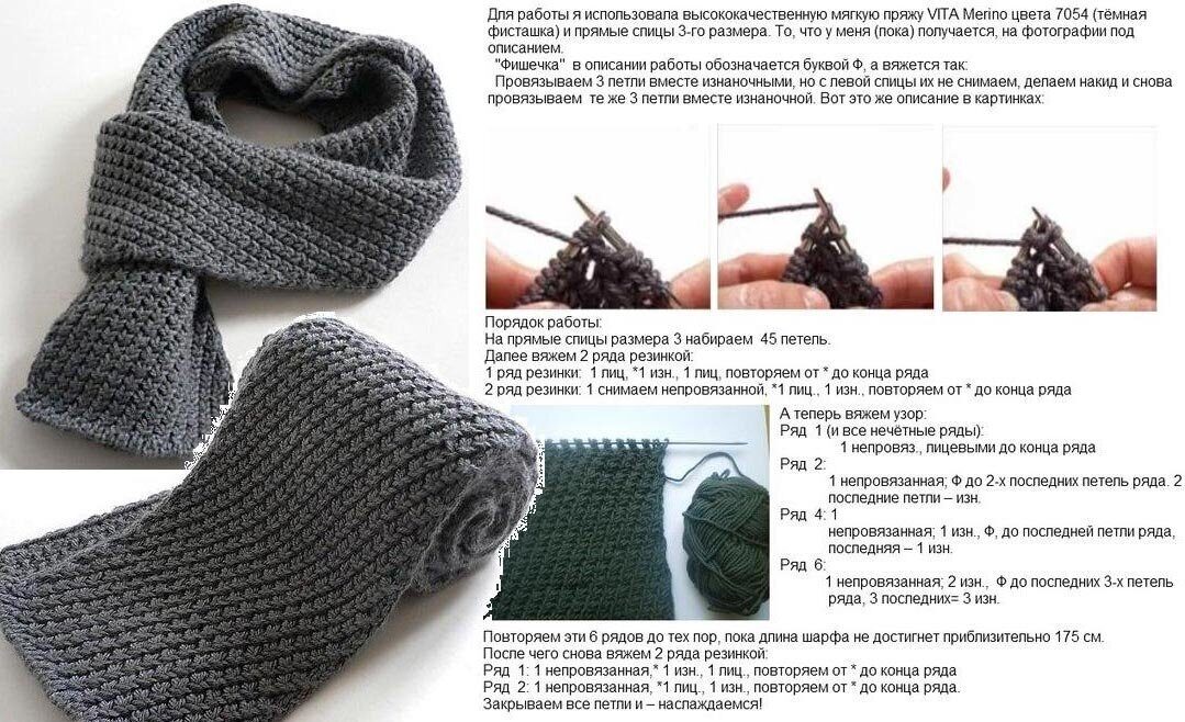 Вязание шарфы спицы описание схемы